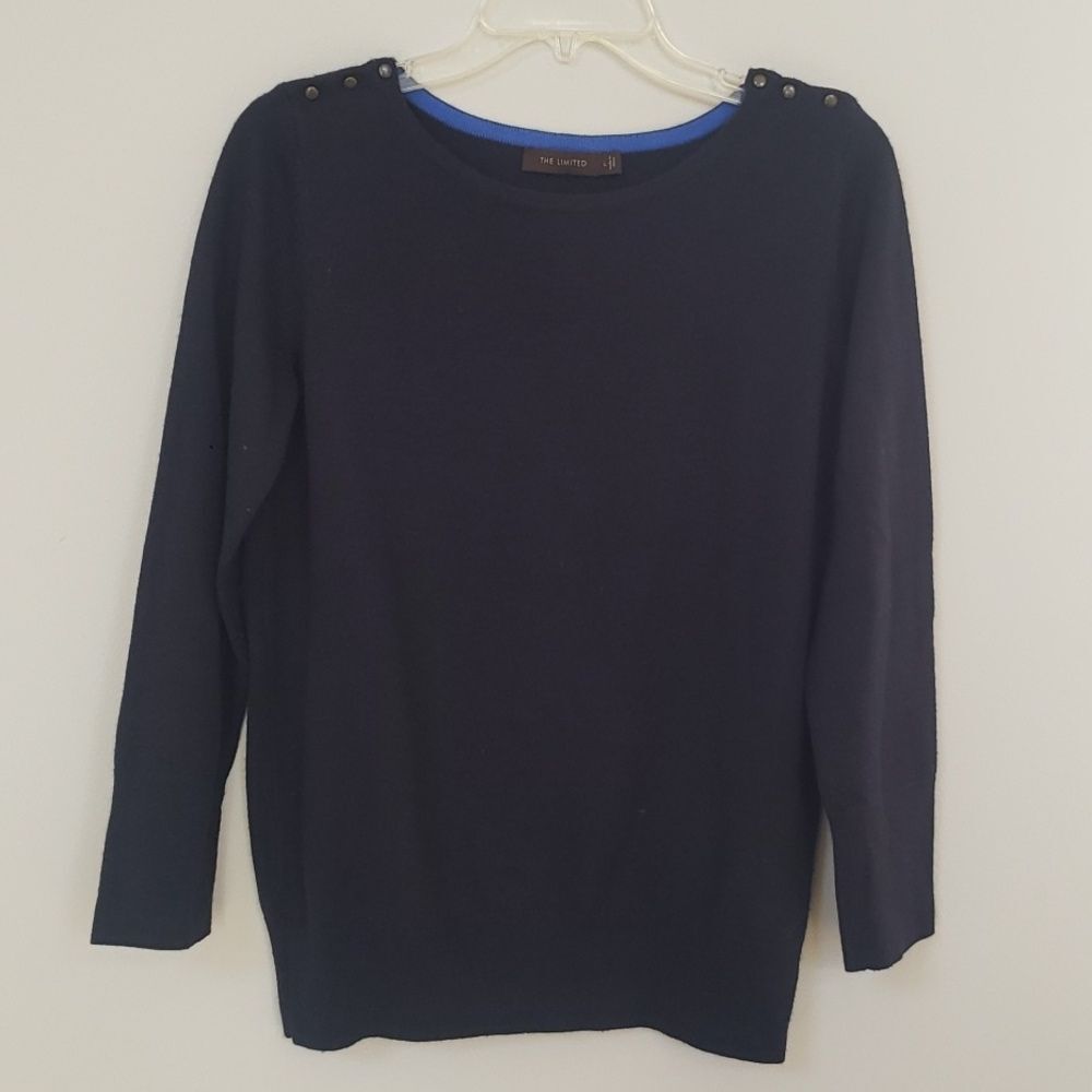 The Limited Sweater Womens Large Merino Wool Blend Pullover Boat Collar Navy